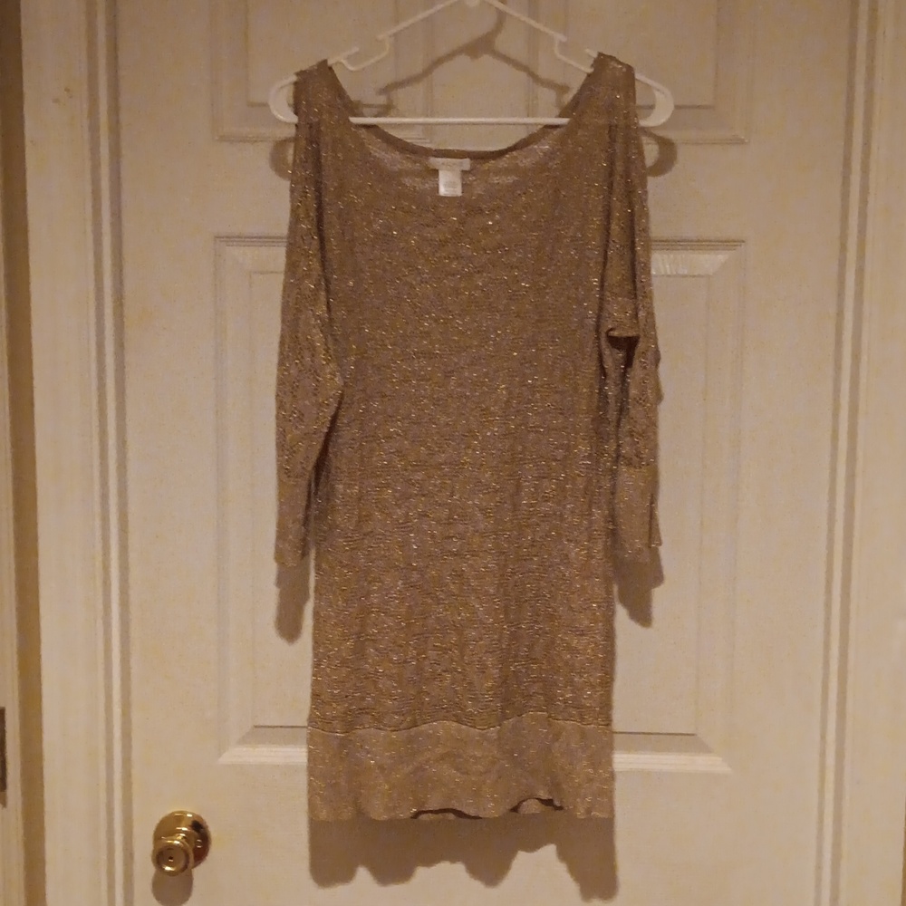 CACHE GOLD GLITTERY COLD SHOULDER TOP